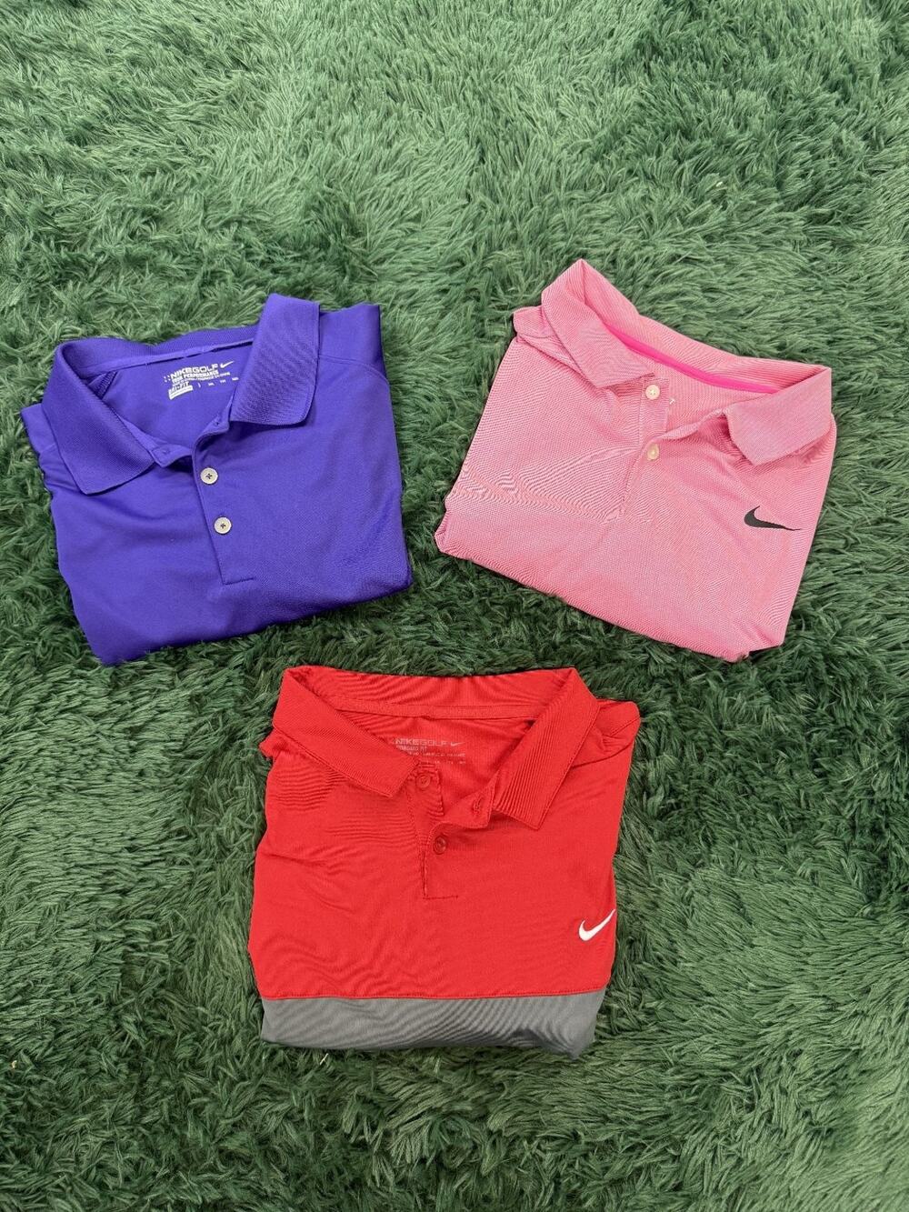 Nike Golf Men's XXL Dri-FIT Polo Shirt Lot Standard Fit Pink Red Purple 3-Pack